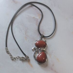 Elegant Silver and Brown Cat Pendant Necklace